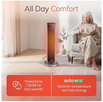 Lasko 29 Inch Ceramic Tower Space Heater with Remote Control 1500W Widespread Oscillation, 2 Heat Settings, Portable Heater for Indoor Use, Bedroom, Office, Timer, Overheat Protection (Black) (New in Box)