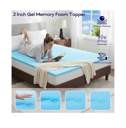 Olanly 4 Inch Dual-Layer Mattress Topper, Gel Memory Foam 2 Inch Gel Memory Foam Base and 2 Inch Cooling Pillow Top Mattress Cover, Deep Pockets Fits Mattresses Up to 21 Inch Full (Black) (New in Box)