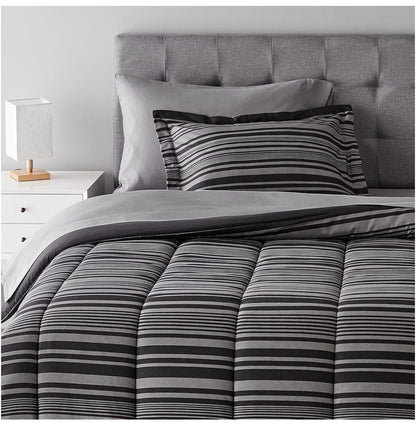 Amazon Basics 5 Piece Lightweight Microfiber Comforter Set with Sheets, Bed in a Bag, Gray Calvin Striped Bedding Twin/Twin XL (New in Box)