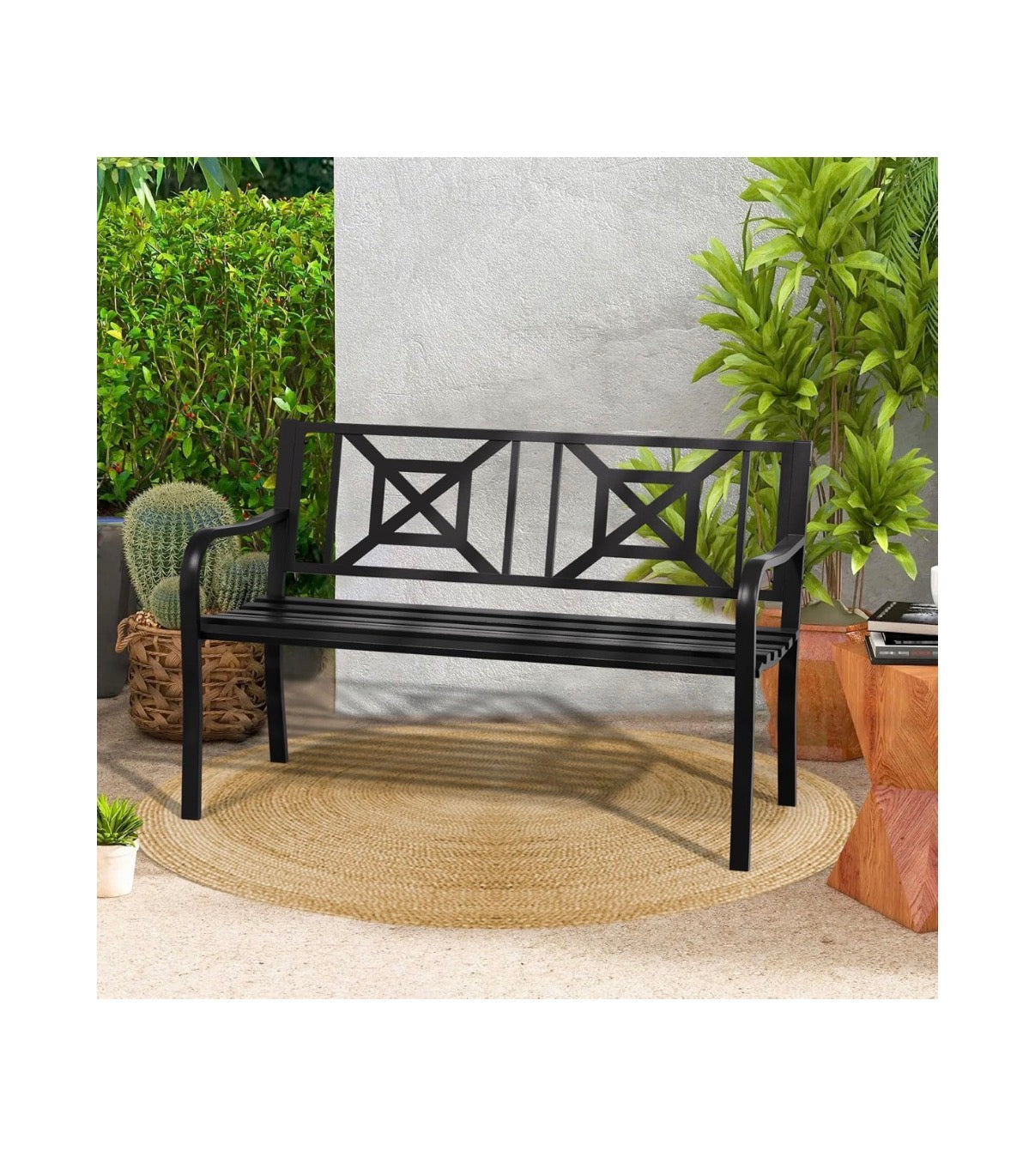 Outdoor Bench Garden Bench Patio Bench, Weatherproof Anti-Rust metal Powder Coated Frame Park Bench, for Yard & Porch & Park (New in Box)