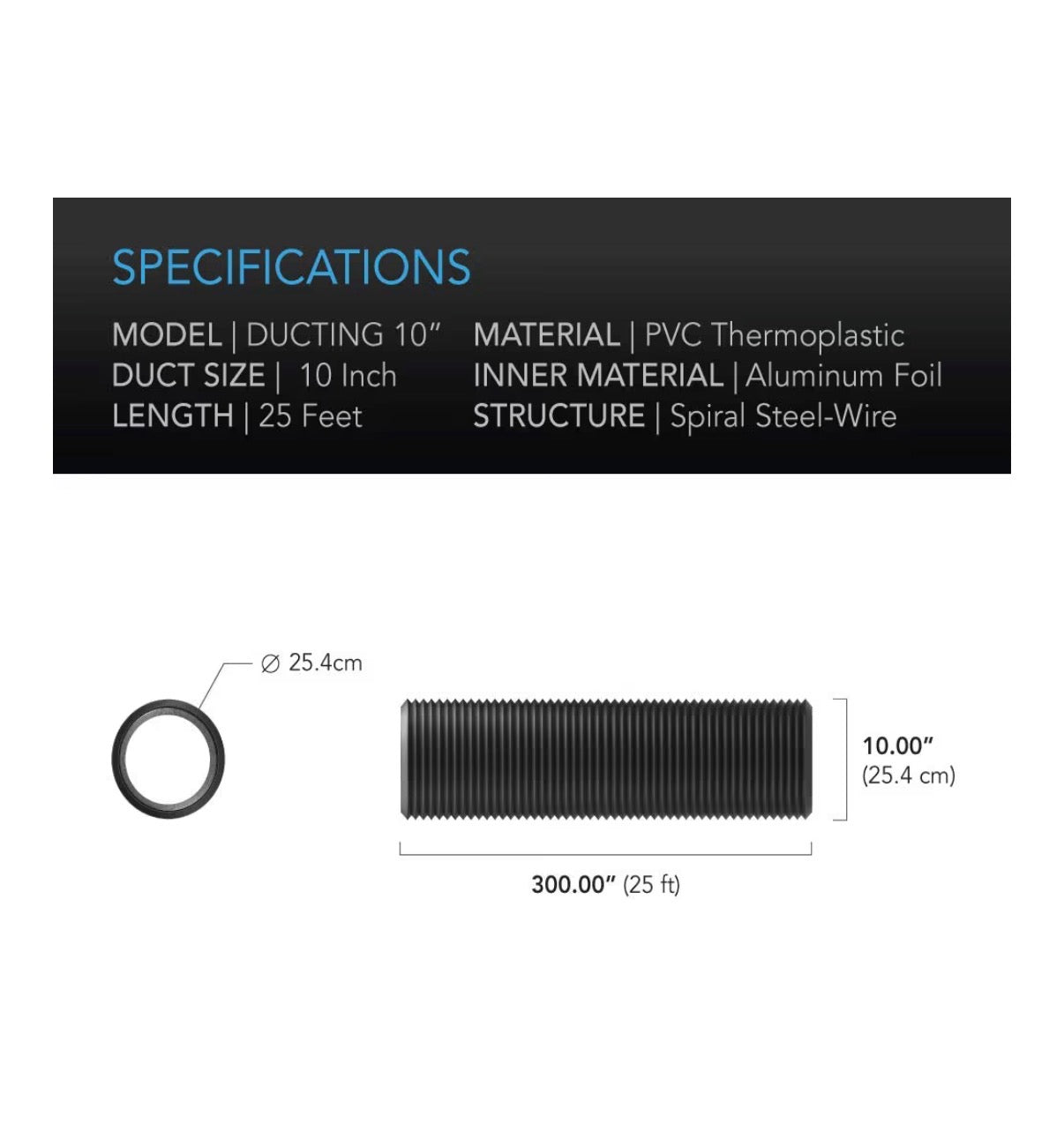 AC Infinity Flexible 10 Inch Aluminum Ducting, Heavy Duty Four Layer Protection 25 Feet Long for Heating and Cooling Ventilation and Exhust