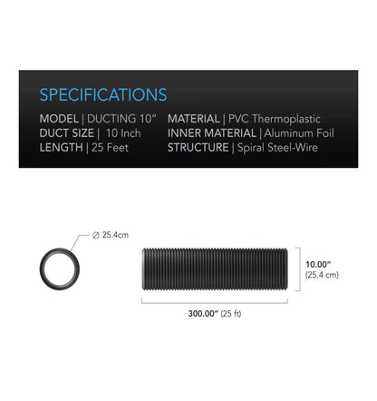 AC Infinity Flexible 10 Inch Aluminum Ducting, Heavy Duty Four Layer Protection 25 Feet Long for Heating and Cooling Ventilation and Exhust