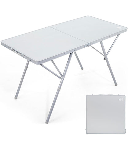 Ever Advanced Large Camping Table for 4-6 Person, Portable Folding Aluminum Table with Carrying Handle, Suitable for BBQ, Picnic, Camping and Indoor Use, Support up to 130lbs Silver (New in Box)