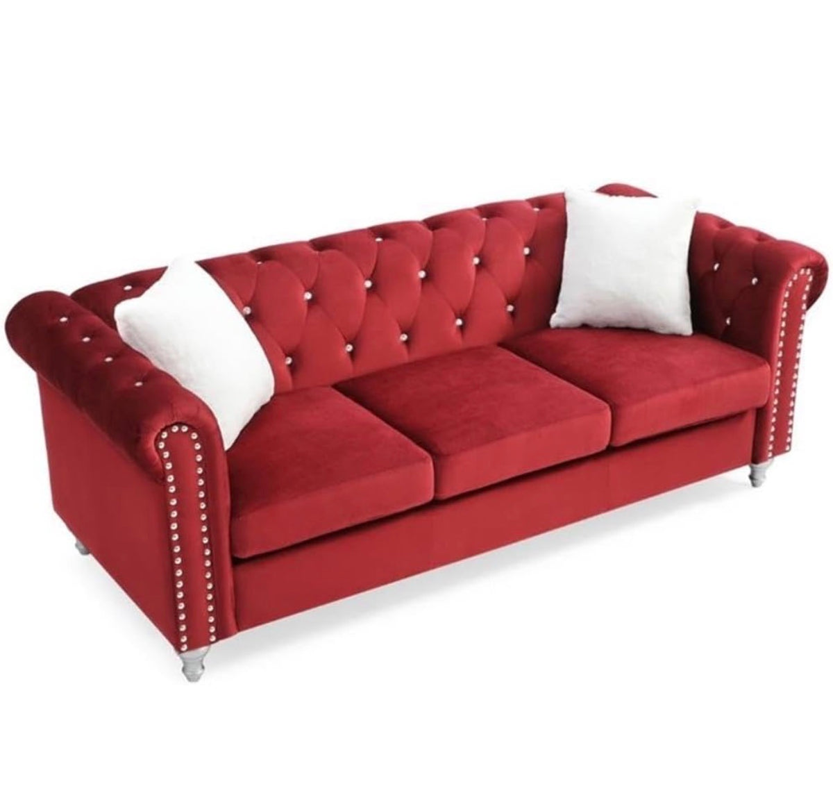 Glory Furniture Raisa Velvet Upholstered Sofa (Burgandy) (New; Just Unboxed)