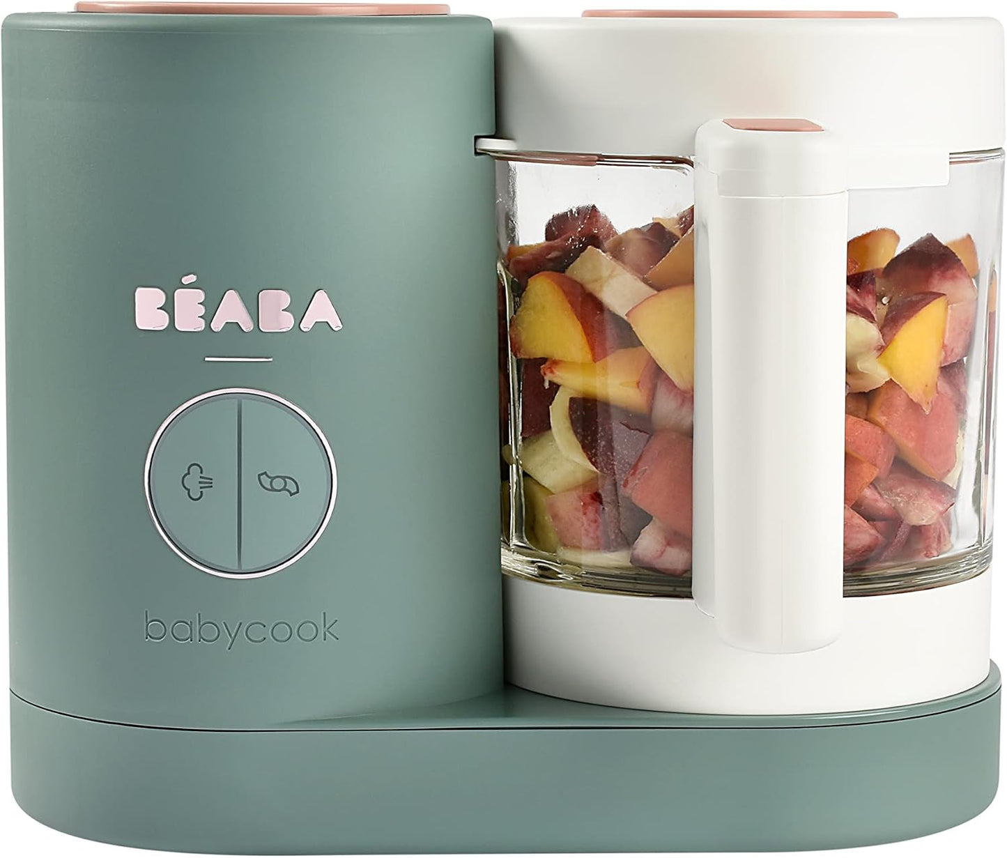 (New) BEABA Babycook Neo, Baby Food Maker, Glass Bowl Baby Food Processor, 4 in 1 Steam Cook & Blender, Stainless Steel Steam Basket, Easy Clean Reservoir, 5.5 Cup Capacity, Eucalyptus