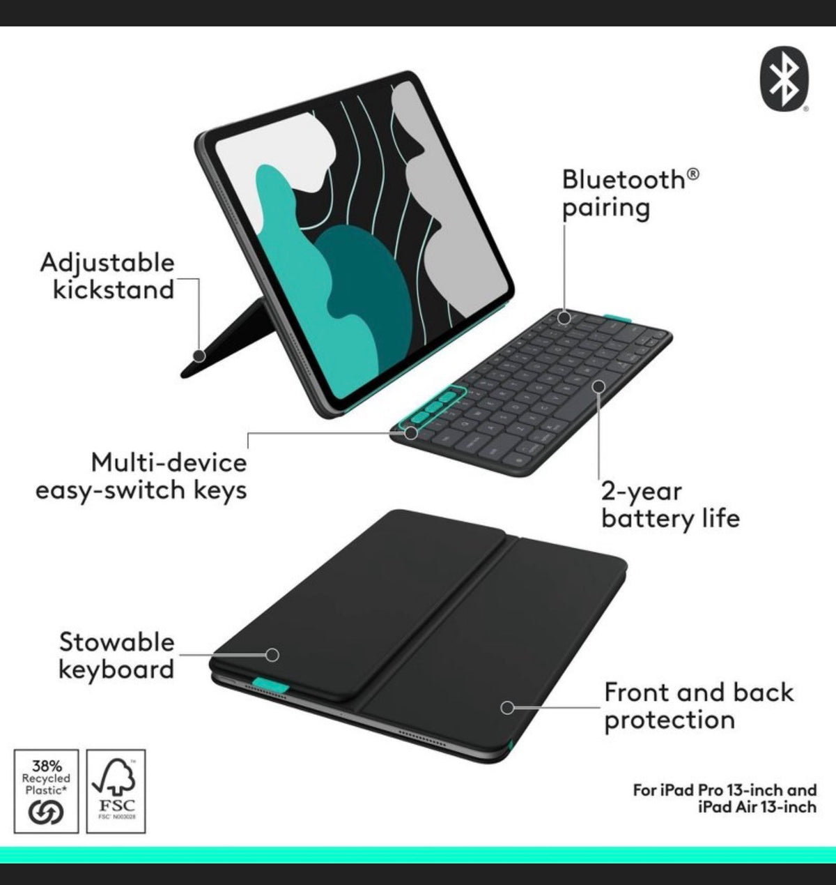Logitech Flip Folio, Keyboard Case for iPad Pro 13 Inch (M4 & M5) & iPad Air 13 Inch (M2 & M3) (2024,2025) (New in Box)