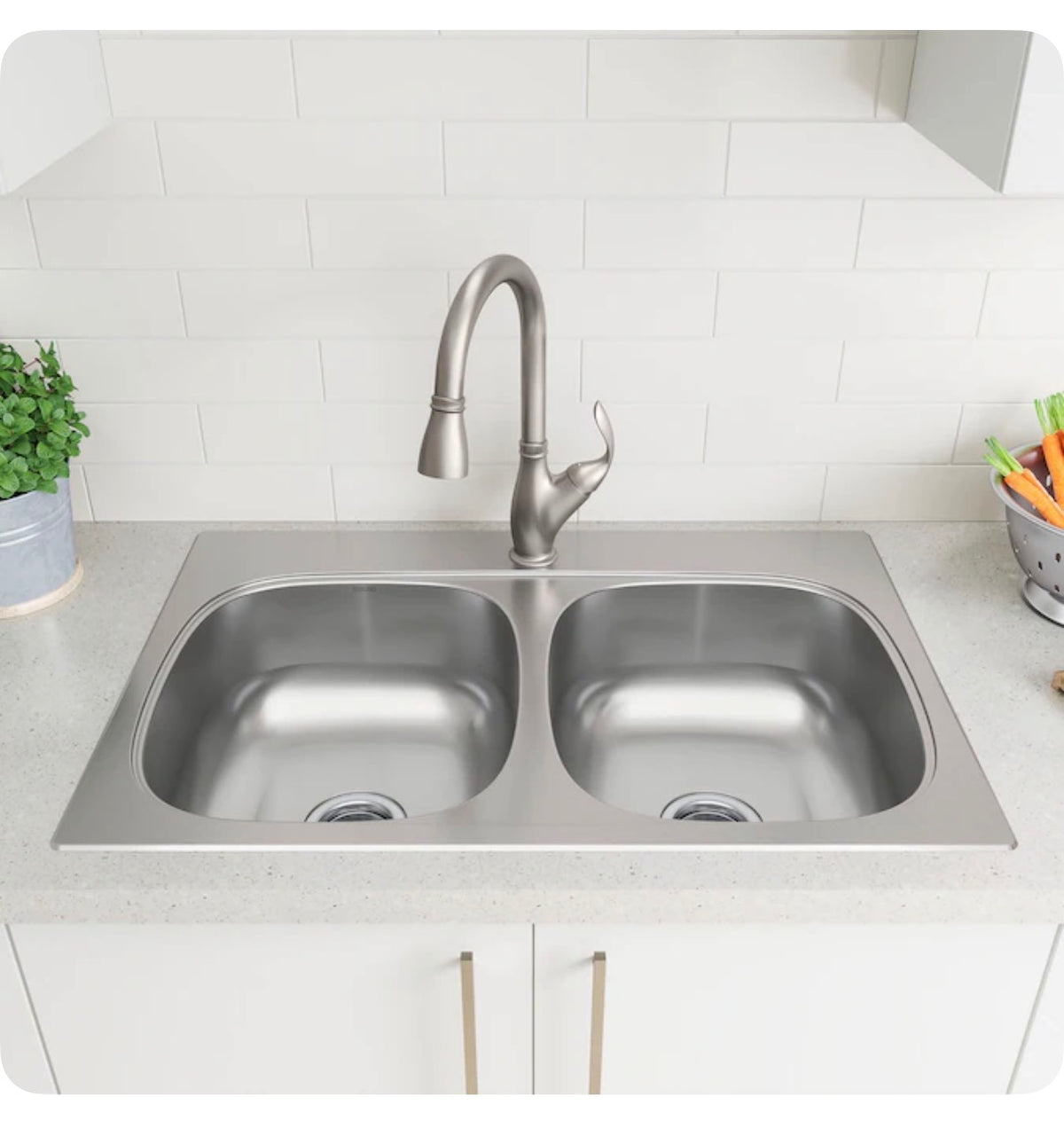 Holland Drop-in 33 Inch X 22 Inch Stainless Steel Double Equal Bowl 18 Gauge Kitchen Sink All-in-One Kit (New in Box)