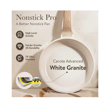 Carote 21 Piece Pots and Pan Set, Nonstick Cookware Sets, Induction Cookware Kitchen Set Nonstick Cooking Set with Frying Pans & Saucepans (Cream White) (New in Box)