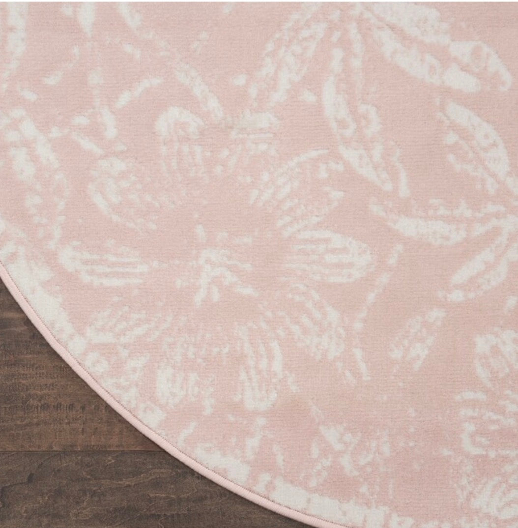 Whimsicle 5 X 5 ft Loomed Polypropylene Pink Round Indoor Floral Botanical Area Rug