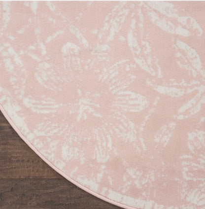 Whimsicle 5 X 5 ft Loomed Polypropylene Pink Round Indoor Floral Botanical Area Rug