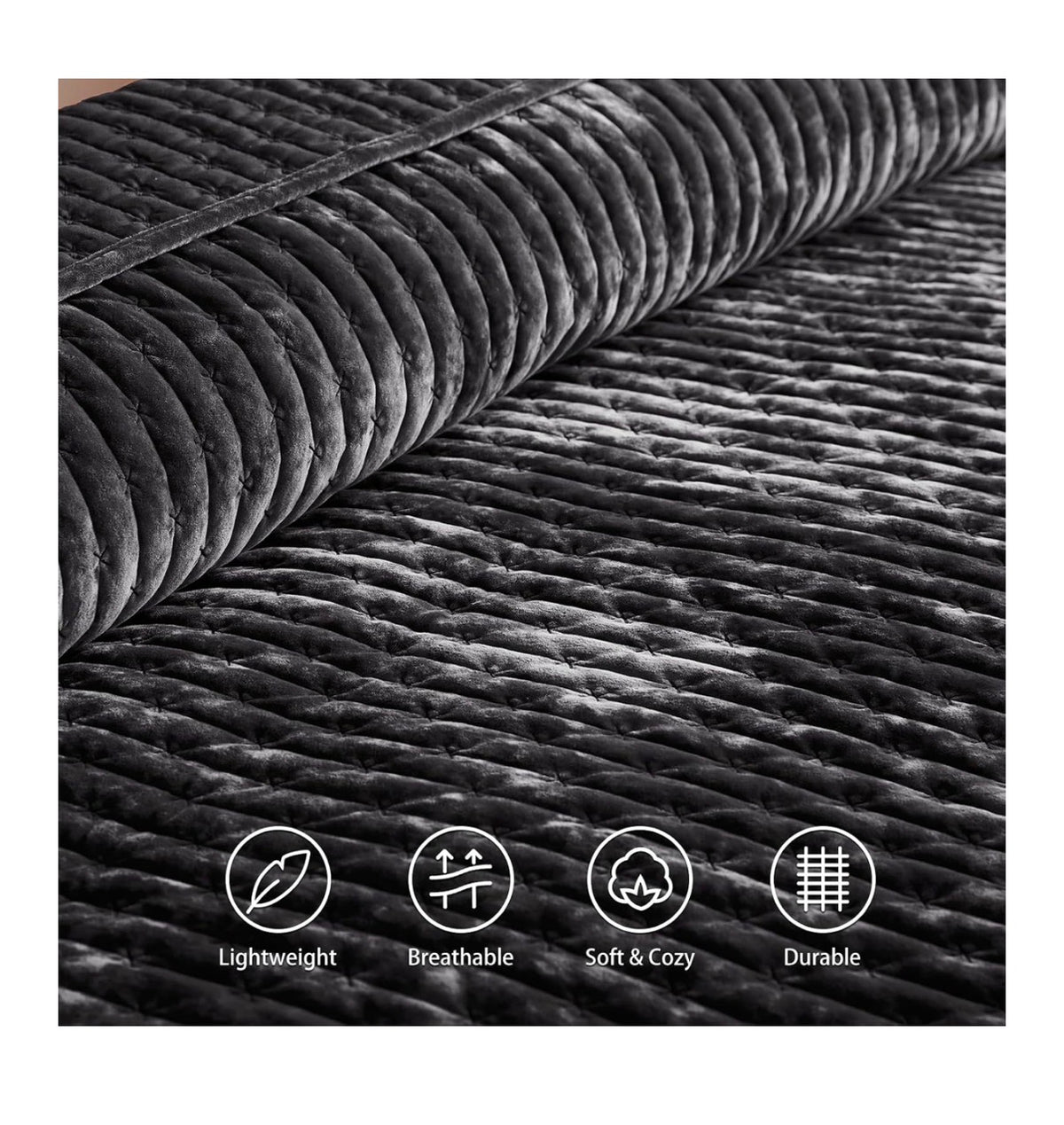 Velevt Quilt California King Size 118 Inch X106 Inch, Lightweight Black Velvet Comforter Set with 2 Matching Shams, Soft Cross Stitch Bedspread Coverlet, Oversized King Bedding Set for All Season (New in Box)