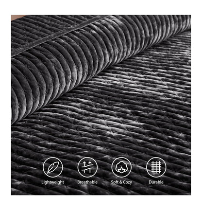 Velevt Quilt California King Size 118 Inch X106 Inch, Lightweight Black Velvet Comforter Set with 2 Matching Shams, Soft Cross Stitch Bedspread Coverlet, Oversized King Bedding Set for All Season (New in Box)