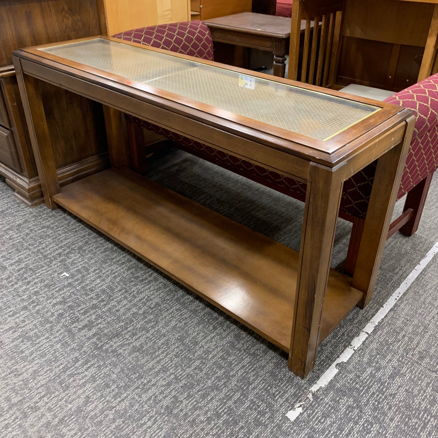 Sofa Table with Glass and Caning Top