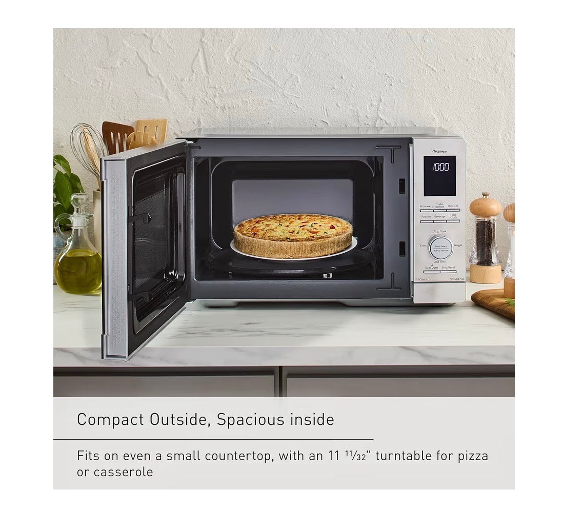 Panasonic Countertop Microwave Ovens, 0.9 Cu. Ft. 1000W, 15 Auto Cooking Presets, Inverter Technology for Even Cooking, with Genius Senor Technology and Turbo Defrost (Silver) (New in Box)