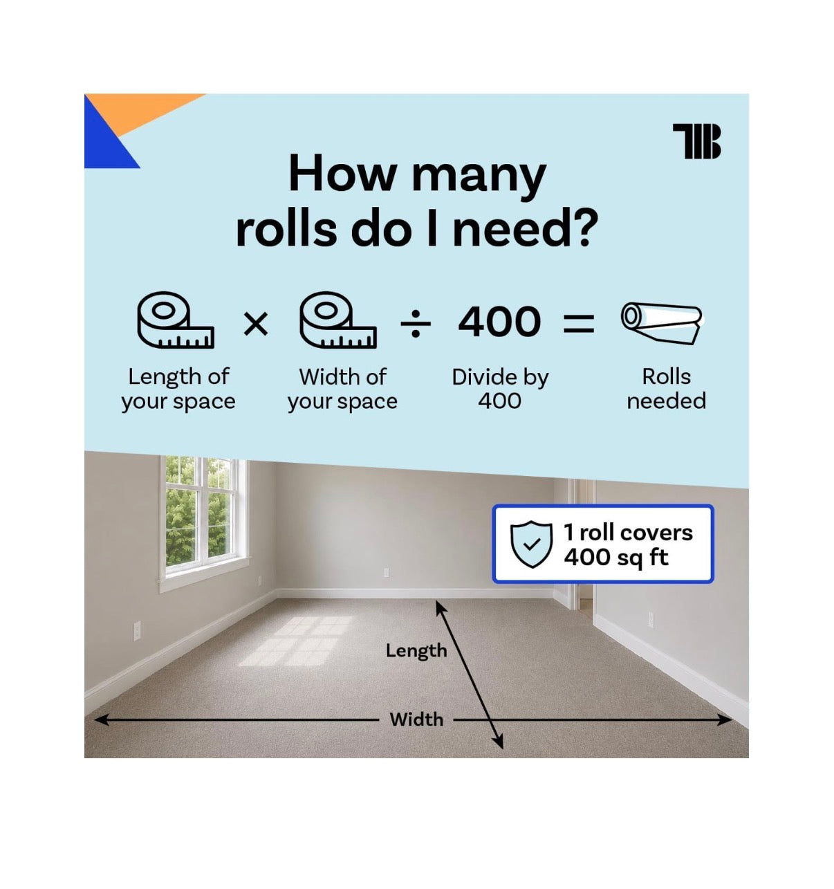 TapeManBlue Carpet Proction Film 24 inch X 200 ft. Roll, Self Adhesive Plastic carpet protector Film with Clean Removal & Easy Unwind, Durable Protection Tape to Shield Your Surface from dirt and Spills (New in Box)