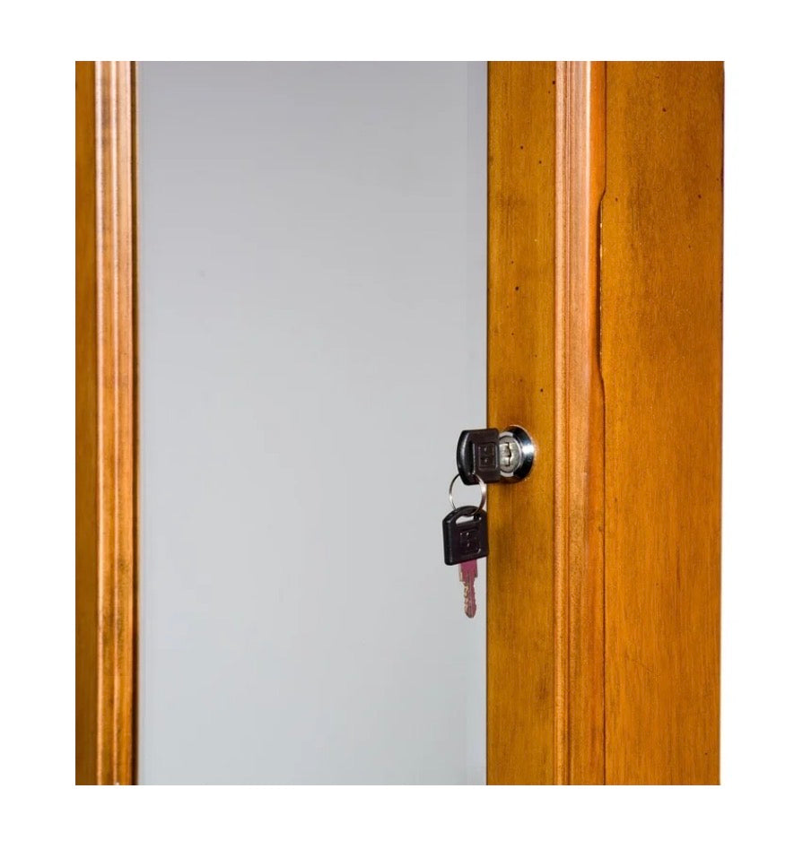 Southern Enterprises Wall Mounted Jewlery Cabinet & Mirror 14.63 Inch Width X 48.13 Inch Height (Oak) (New in Box)