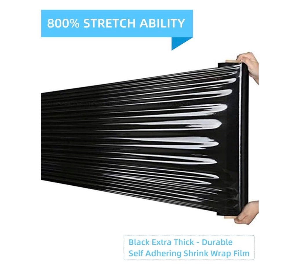 18 Inch Black Stretch Wrap Roll, Heavy Duty 18 Inch 1500 Ft. Shrink Wrap, 4 Pack Industrial Strength, 80 Gauge Stretch Film, Self Adhesive Cling, Plastic Wrap for Pallet Wrapping Shipping Moving Furniture (New in Box)