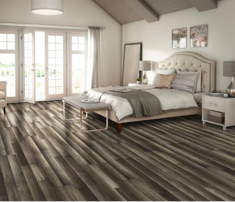 Style Selections aged 8- mm T x 7 inch w x 50 inch L Laminate Flooring- 21.44 sq. ft. per box