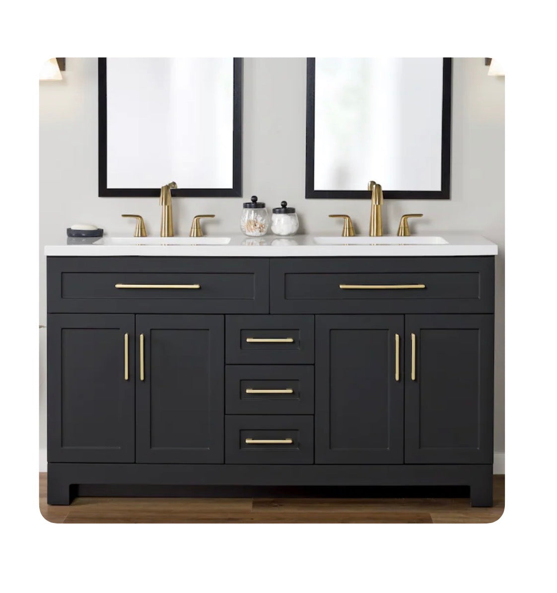 Cauley 60 Inch Black Double Sink Bathroom Vanity with White Cultured Marble Top (New in Box)