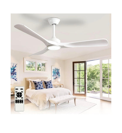 Outdoor Ceiling Fan with Light 52 Inch 3 Blade Outdoor Fans for Patios Modern White Ceiling Fan with with Dimmable Light Remote APP Control Ultra Quiet Reversible DC Motor Timer (White) (new in Box)