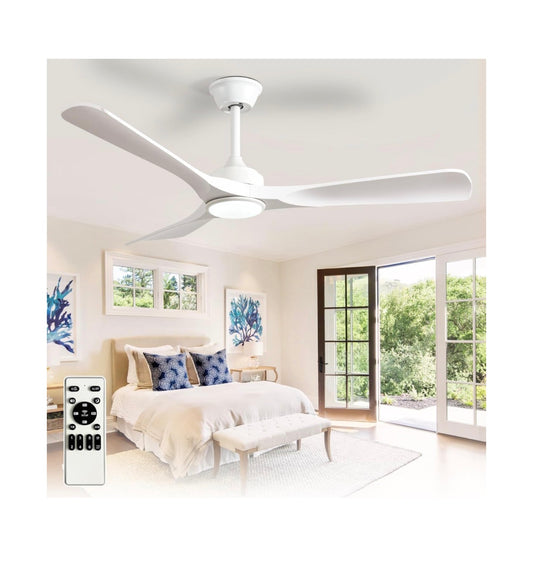 Outdoor Ceiling Fan with Light 52 Inch 3 Blade Outdoor Fans for Patios Modern White Ceiling Fan with with Dimmable Light Remote APP Control Ultra Quiet Reversible DC Motor Timer (White) (new in Box)