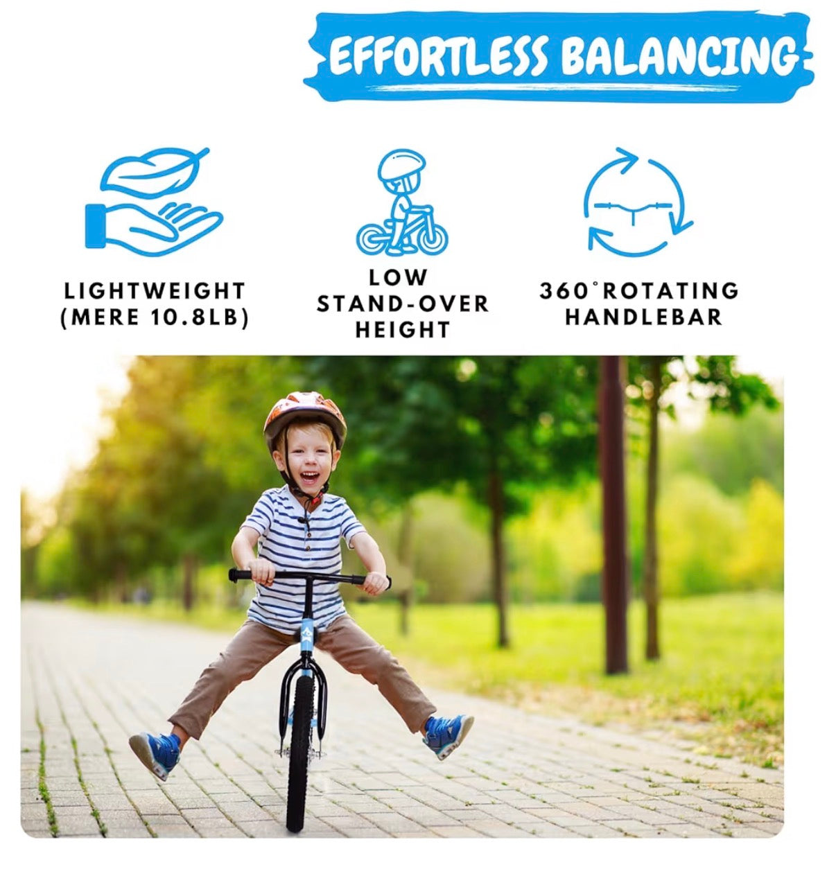 Bicystar 16 Inch Kids Balance Bike for 5-8 Year Olds, No Pedals, Air Tires, Footrests, Adjustable Height (Blue) (New in Box)