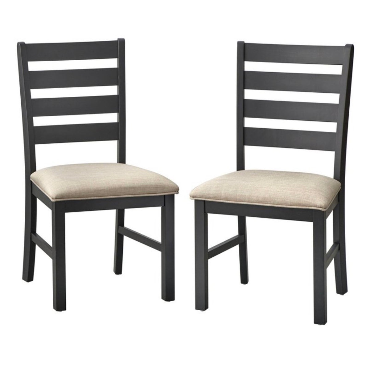 Lifestorey Set of 2 Peggy Farmhouse Ladder Back Dining Chair Matte Black/Beige (New in Box)