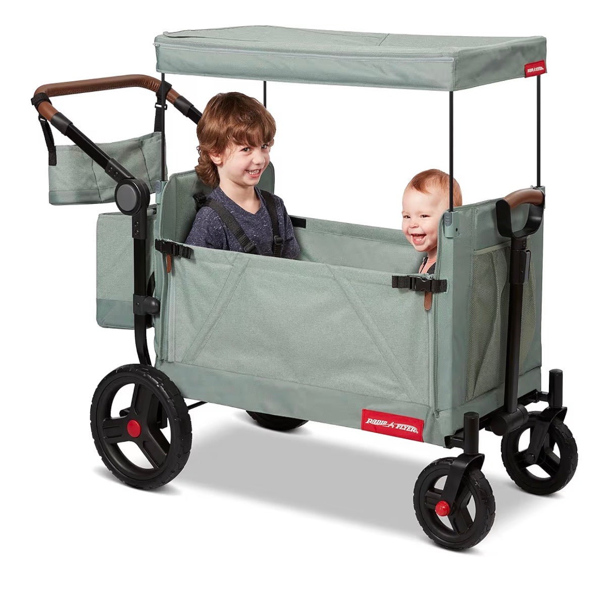 Radio Flyer Atlas Stroll 'N Wagon, for Ages 1+ 3-in-1 Push or Pull Versatility, One Hand Fold, UV Canopy, 5-Point Harnesses, Rubber Wheels, Storage Capabilities (Sage Green) (New in Box)