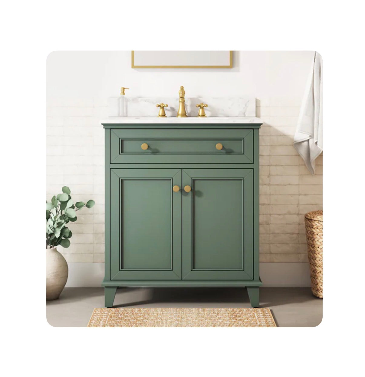 Lambert 30 Inch Basil Green Undermount Single Sink Bathroom Vanity with White Engineered Stone Top (New)