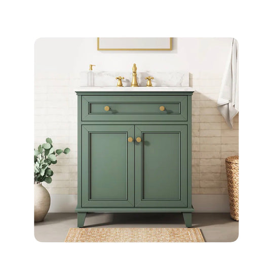 Lambert 30 Inch Basil Green Undermount Single Sink Bathroom Vanity with White Engineered Stone Top (New)