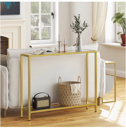 39.4 Inch Narrow Console Table, Tempered Glass Sofa Table Behind Couch Table Modern Entryway Table, Metal Frame for Living Room, Hallway (Gold) (New in Box)