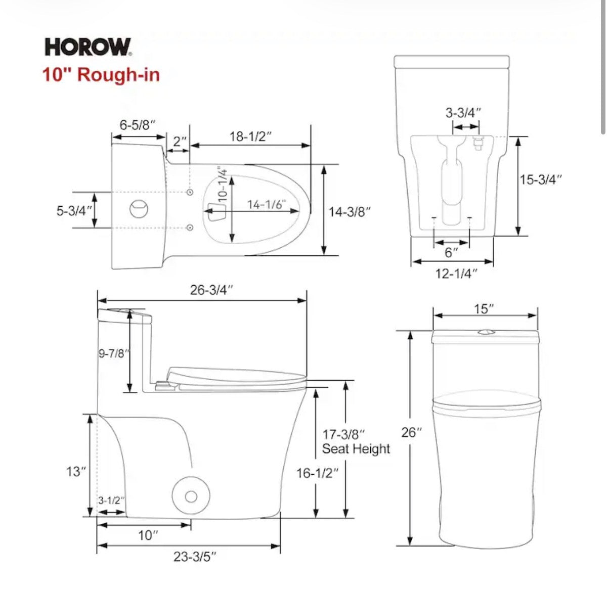 Horow White Elongated Chair Height 10 inch rough-in WaterSense 1.6 GPF