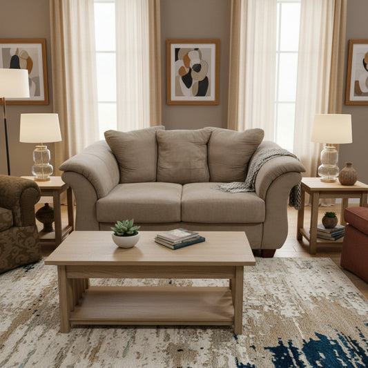 Beige Microfiber Loveseat