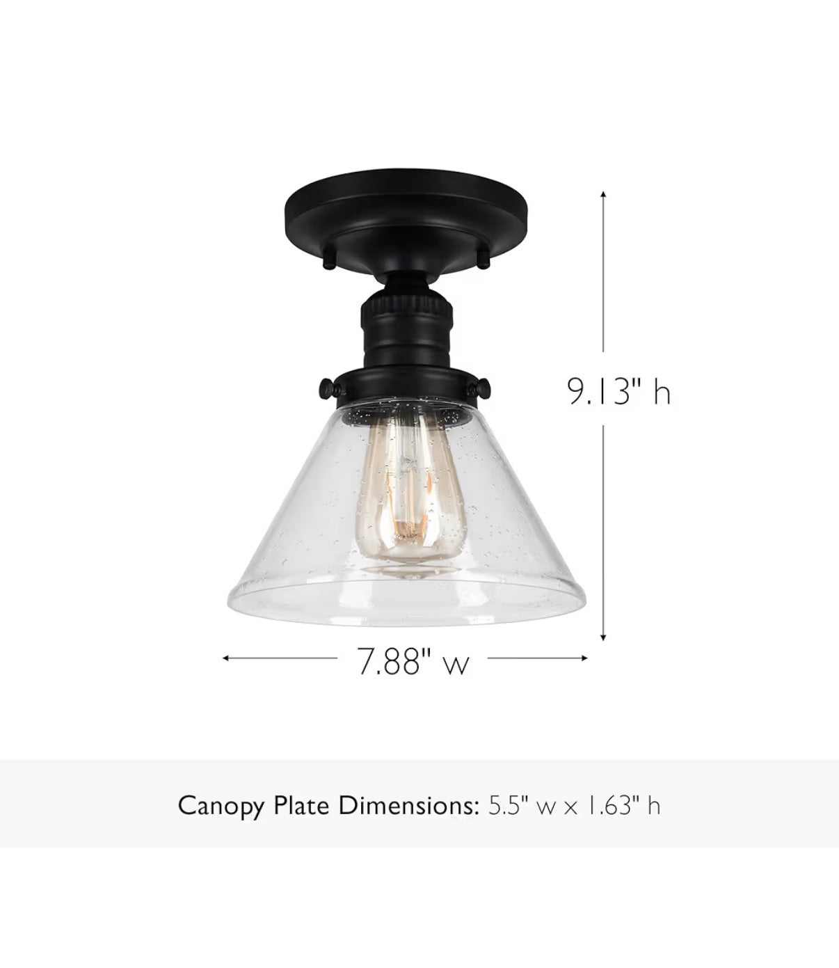 Design House Augustin Ceiling Light, 1 Light, Semi-Flush, Seeded Glass Glow, Dimmable, E26 Socket, Durable Metal Frame (Black) (New in Box)