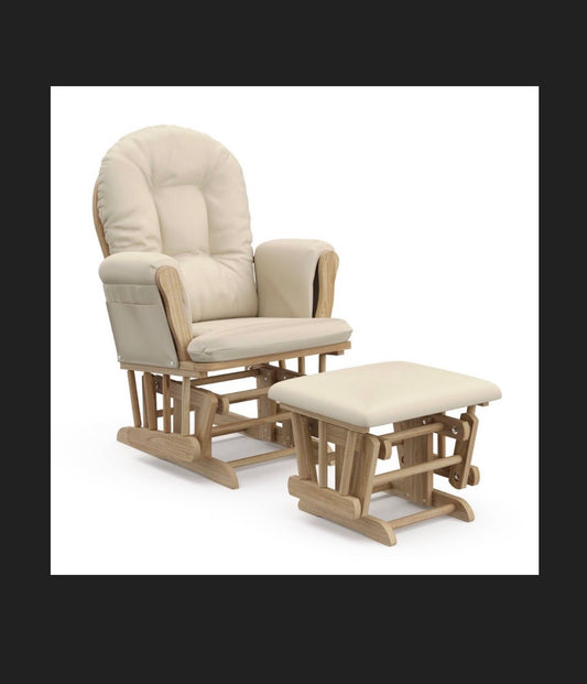 Storkcraft Hoop Glider Nursery Rocking Chair and Ottoman Frame/Beige Fabric; Wood Composite Frame, Tufted, Removable Cushions, Storage Compartment (New in Box) (Assembly Required)