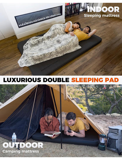 KingCamp Premium Double Self Inflating Sleeping Pad, 7.5 R-Value Air & Foam Camping Mattress 2 Person, 3 Inch thick Double Size Insulated Sleeping Pad with Pump Sack for Car Camp Tent, PVC Free (Black) (New in Package)