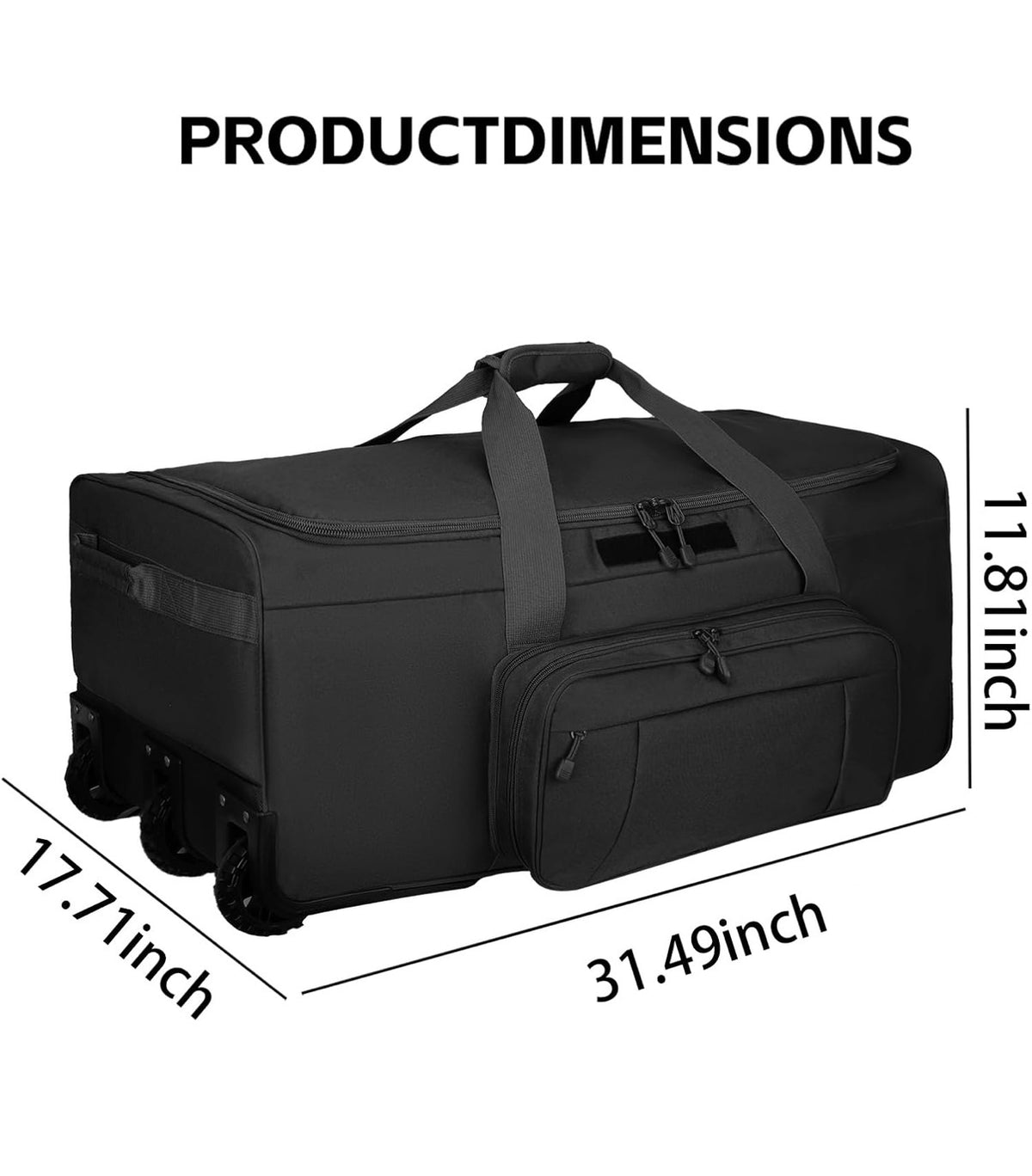 120L 3 Wheel Rolling Duffle Bag Heavy Duty Military Deployment Bag, Durable Wheeled Duffle Luggage for Travel, Camping & Outdoor Adventures Black (New in Package)