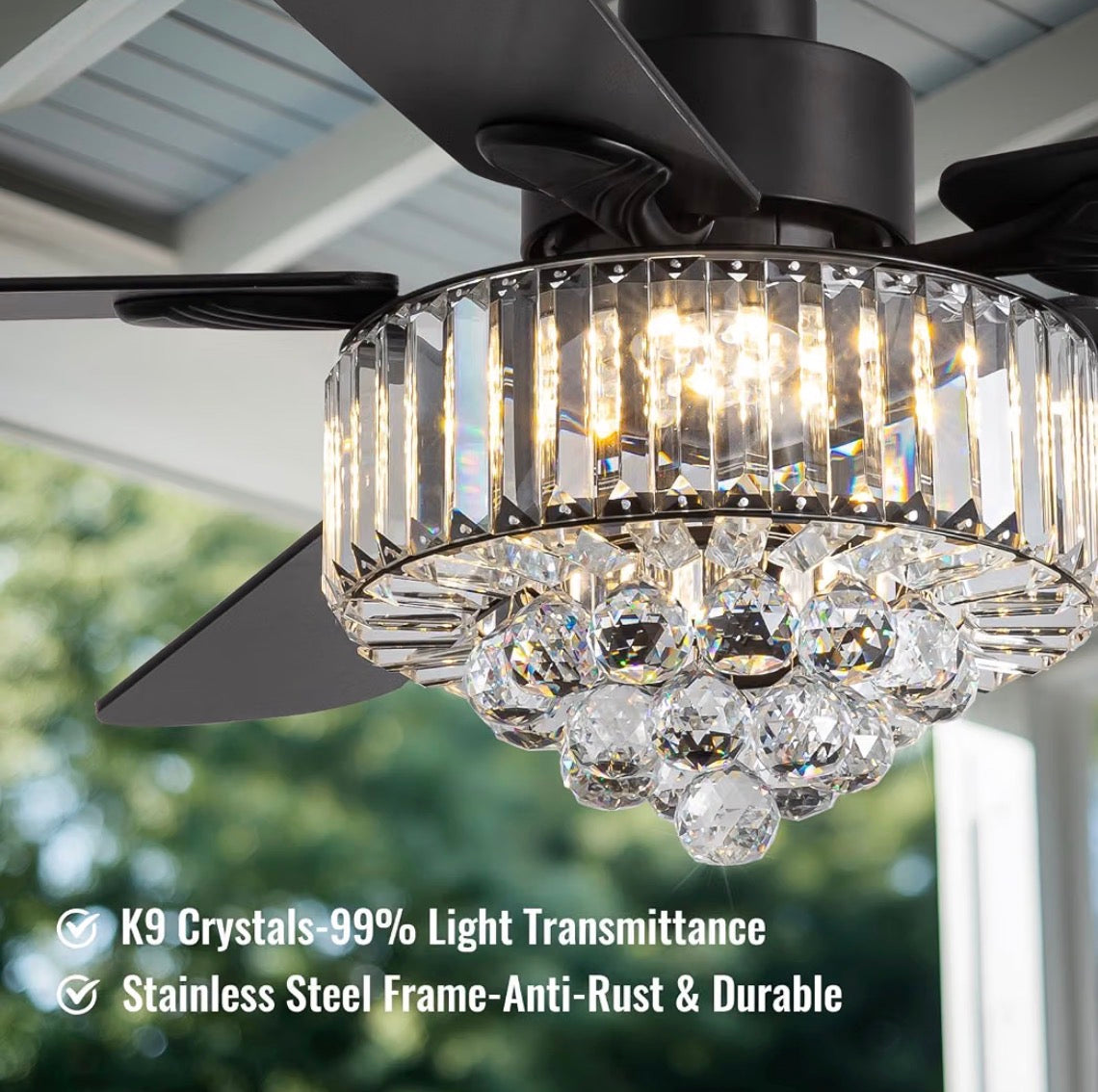Crystal Fandelier Ceiling Fan w/Light, Chandelier Ceiling Fan