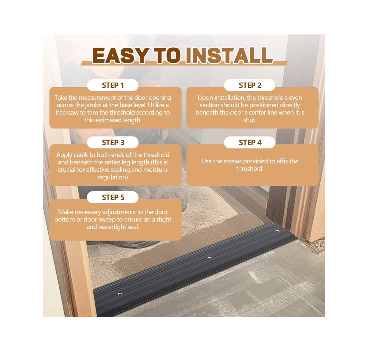 4 Pieces 5 Inch X 1/4 Inch X 36 Inch Door Saddle Threshold for Doorway Interior Sturdy Aluminum Commercial Fluted Saddle Door Threshold Durable and Sleek Doorway Entryway Access Draft Portion (Black) (New in Box)