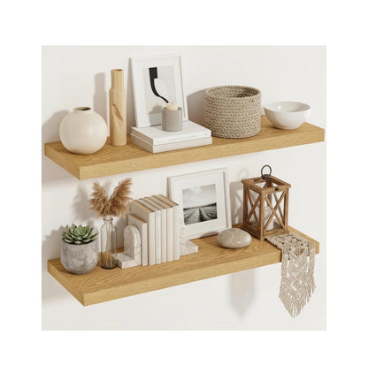 12 Inch Deep Floating Shelves 35.4 Inch Long, Thick Wall Shelves with Invisible Brackets for Bedroom, Bathroom, Living room, Kitchen, Office, Rustic Farmhouse Decor 36 Inch X 12 Inch X 1,.5 Inch Set of 2 (Oak) (New in Box)