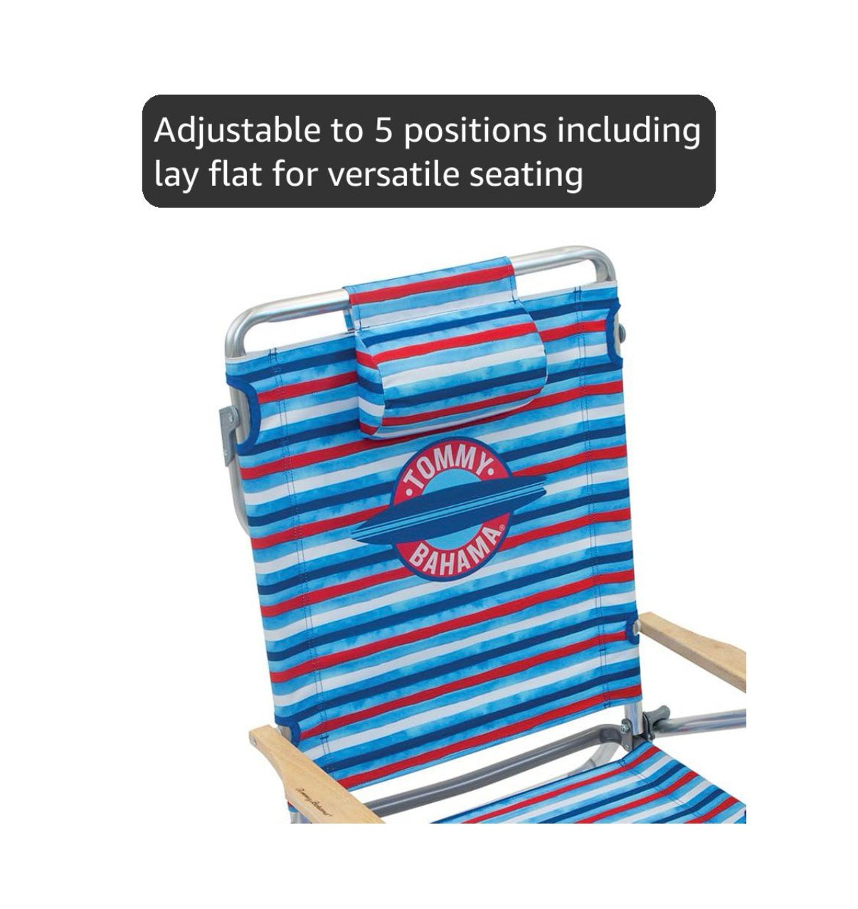 Tommy Bahama 2 Pack 5 Position Classic Lay Flat Backpack Beach Chair with Cooloer and Cup Holder, Portable Folding Beach Chair for Tanning (Red, White and Blue Color) (New in Box)