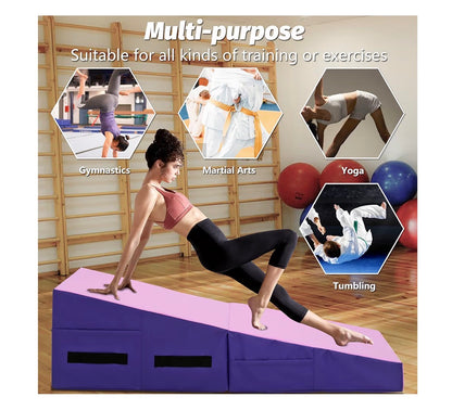 Gymnastics Mat Incline Mat Tumbling Mat Folding Gymnastic Tumbling Mat Indoor/Outdoor Exercise Mat Home Gym Yoga Mat with Handle (Pink/Purple) (New in Box)