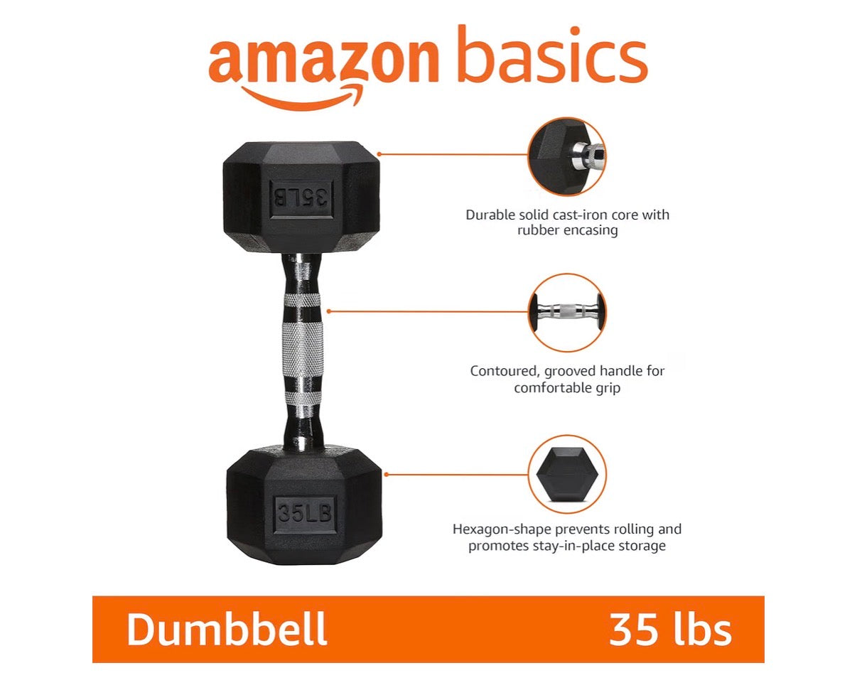 35 lbs Rubber Hex Dumbbell Hand Weight (New)