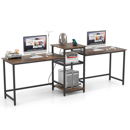 (New) 2-Person Computer Desk with Power Outlet and Printer Stand