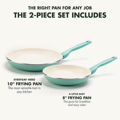 GreenPan Rio Healthy Ceramic Nonstick 8" and 10" Frying Pan Skillet Set, PFAS-Free, Dishwasher Safe, Turquoise