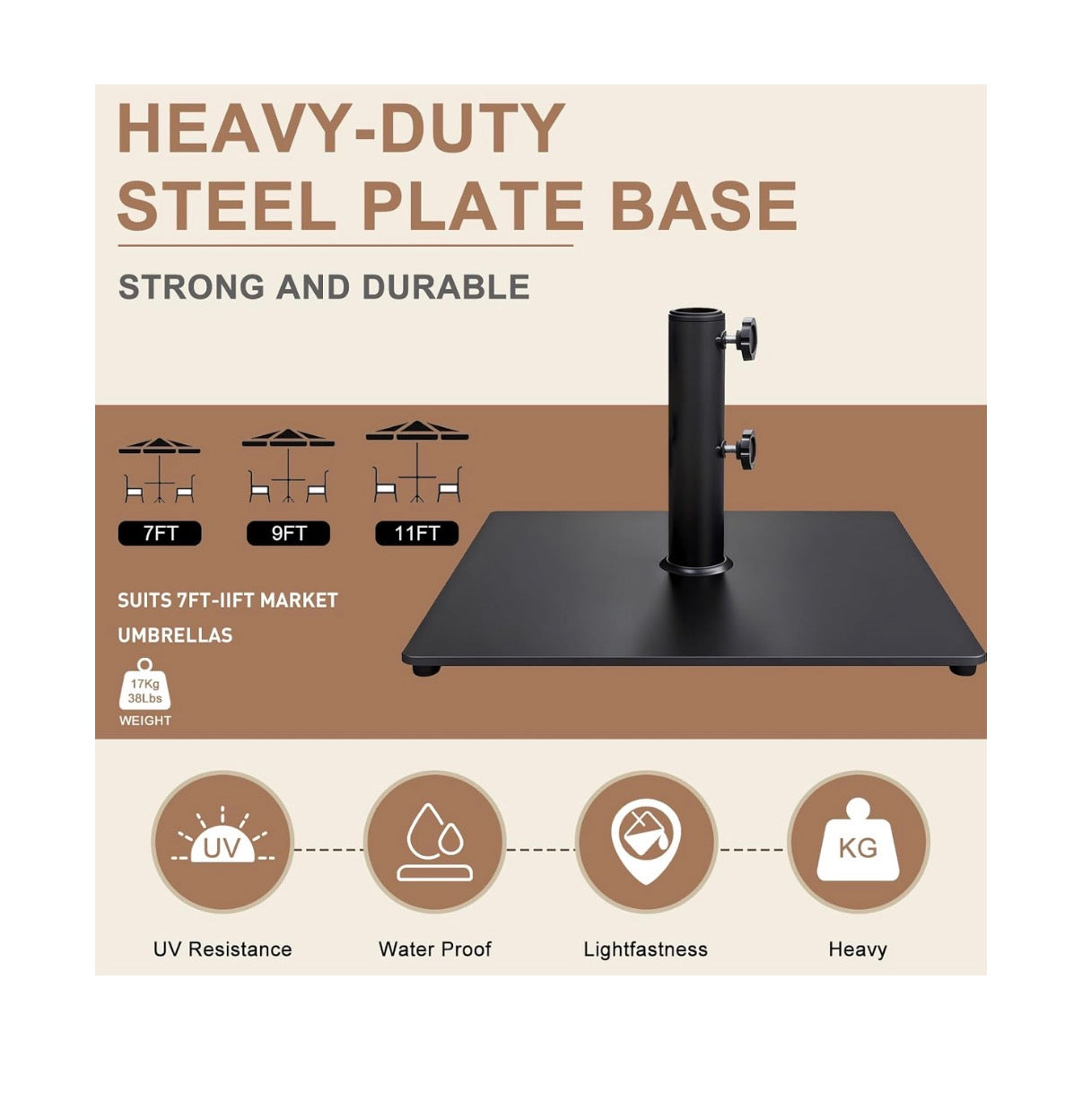 38 lb Heavy Duty Square Steel Plate Patio Market Table Umbrella Base Stand Weight for Outdoors (Black) (New in Box)