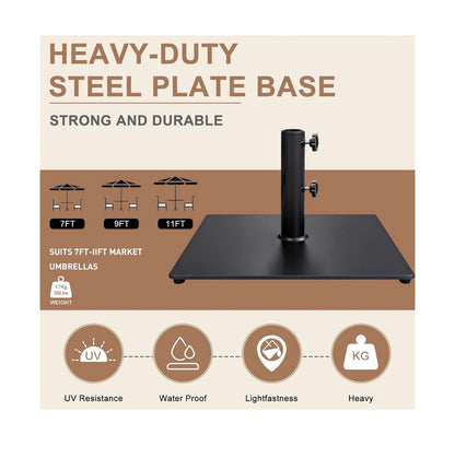 38 lb Heavy Duty Square Steel Plate Patio Market Table Umbrella Base Stand Weight for Outdoors (Black) (New in Box)
