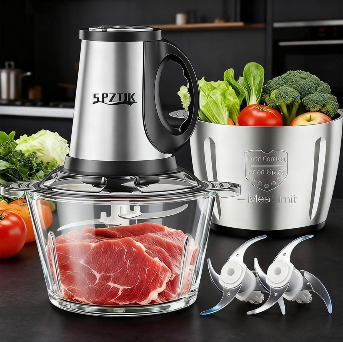 SPZTJK  3-Speed Electric Food Processor - Meat grinder, vegetable chopper and baby food maker