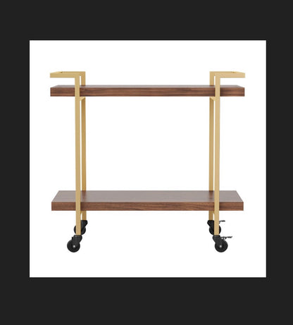 Martha Stewart 2 Tier Walnut Mobile Wood Grain Office Storage and Printer Cart with Polished Brass Frame (New in Box) (Assembly Required)