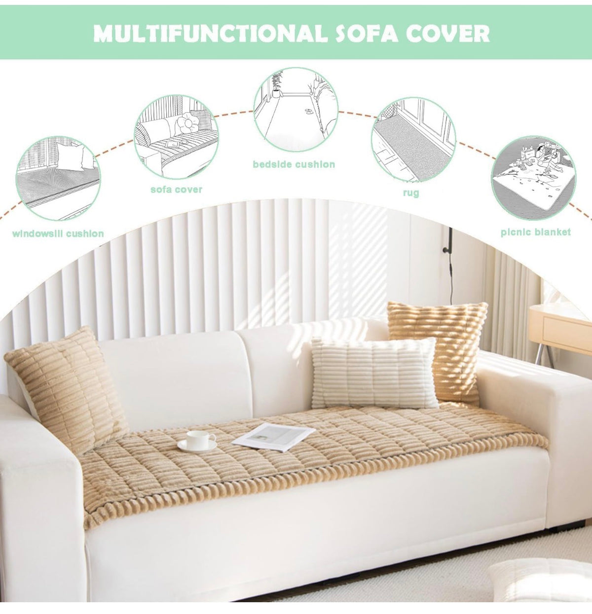Couch Cover for Dogs, Washable Non Slip Sofa Protector for Pets Soft Furniture Cover for Leather & Fabric Couches, Cozy Protect Against Fur, Dirt & Messes, Pet Friendly Khaki 28 Inch X 60 Inch  (New in Box)